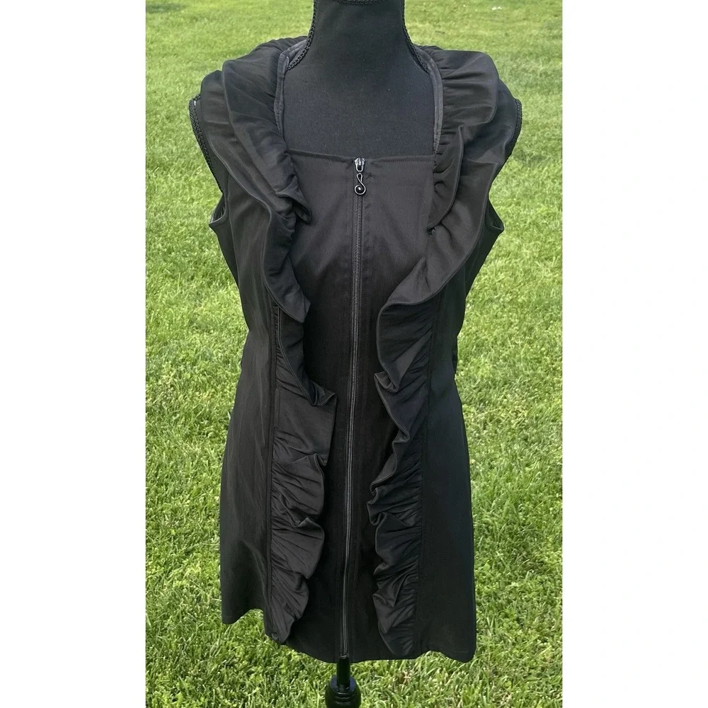 Samuel Dong  Dress Front Zipper Moldable Ruffled‎ Belted Taffeta Black Small - Picture 12 of 15